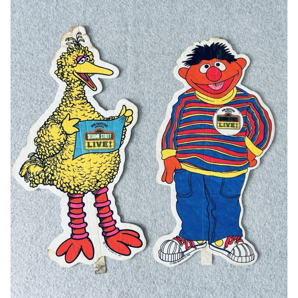 Vintage 1980 Sesame Street Live Pennant Big Bird & Ernie - Lot Of 2 - Wall Decor
